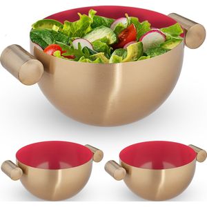 Relaxdays 3x serveerkom rvs - saladeschaal 1 liter - mengkom goud - metalen schaal keuken