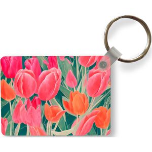 Sleutelhanger - Tulpen - Bloemen - Roze - Rood - Kunst - Uitdeelcadeautjes - Plastic