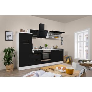 Goedkope keuken 270  cm - complete keuken met apparatuur Amanda  - Wit/Zwart - soft close - keramische kookplaat  - afzuigkap  - spoelbak