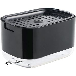 Mrs. Jones Zeepdispenser en Sponshouder - Aanrechtblad Zeeppompdispenser - Perstype Zeepkist voor Gootsteen (Zwart) .
