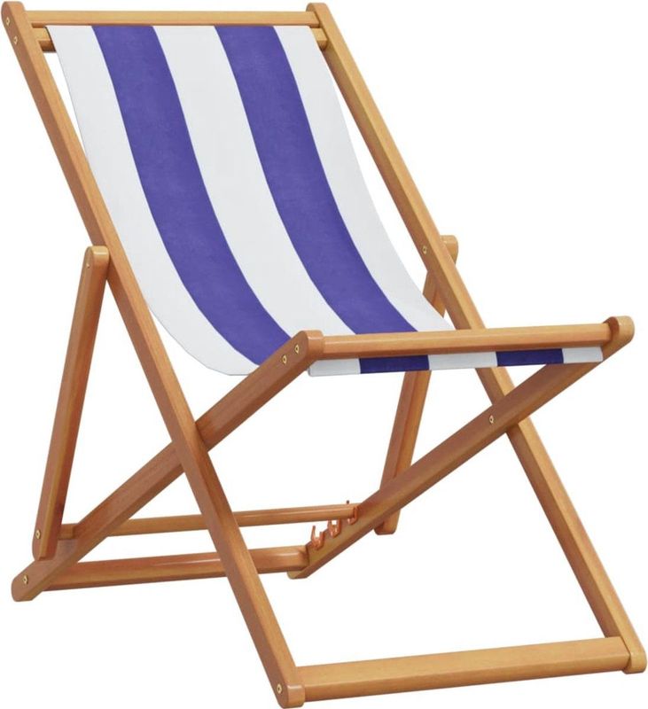 vidaXL - Strandstoel - inklapbaar - eucalyptushout - en - stof - blauw - en - wit