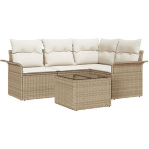 vidaXL - 5-delige - Tuin - Sofa - Set - met - Kussens - Bruin - Poly - Riet