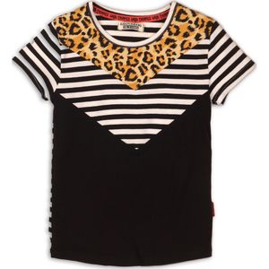DJ Dutchjeans Meisjes T-shirt - Black + white + stripe - Maat 110
