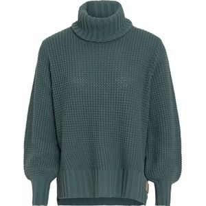 Knit Factory Robin Gebreide Dames Coltrui - Gebreide dames trui - Wintertrui - Damestrui - Wollen trui - Lange ballon mouw - Turtleneck - Laurel - Groen - 40/42