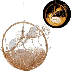 relaxdays pendellamp vogelnest - hanglamp vogel - 2-lichts - eetkamerlamp - G9 fitting