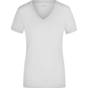 Wit dames stretch t-shirt met V-hals L