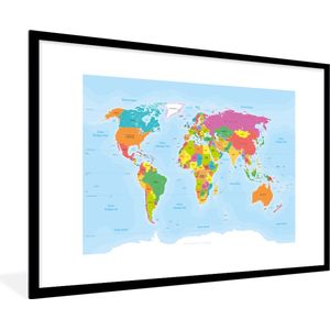 Fotolijst incl. Poster - Franse Wereldkaart - Kleuren - Simpel - 90x60 cm - Posterlijst