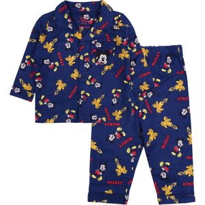 Mickey Mouse - Tweedelige Flanellen Marineblauwe Pyjama