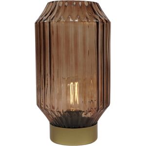 Tafellamp LED op batterij 22 cm - Glazen tafellamp met metalen onderkant - Bruin glas - Werkt op twee AAA-batterijen - Decoratieve lamp - Woonkamer - Eetkamer - Kantoor