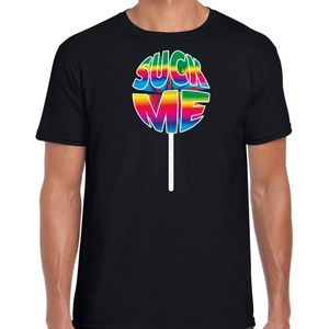 Bellatio Decorations Gay Pride shirt - suck me - regenboog - heren - zwart XXL