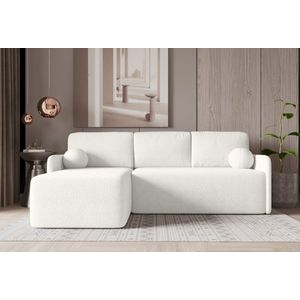 Cloudsofa - Lounge - Wit - uitklapbare tweepersoons slaapbank - van witte gekrulde stof - inklapbare leuning - Uitklapbaar zitvlak - Comfortabele Bank + 2 gratis kussens