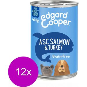 Edgard&Cooper Blik Salmon Turkey Adult - Hondenvoer - 12 x Zalm Kalkoen 400 g Graanvrij