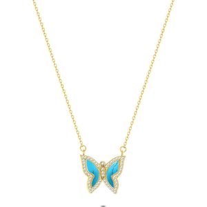 Twice As Nice Halsketting in goudkleurig edelstaal, turquoise vlinder 40 cm+5 cm