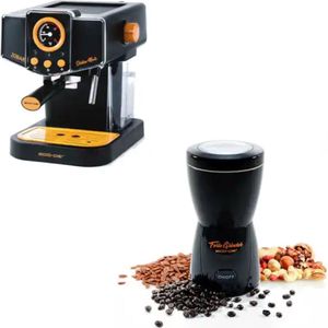 Eco-de Espressomachine met koffiegrinder - Espresso apparaat met koffiemolen - Bonenmaler - Piston - Koffiezetapparaat - Melkopschuimer - Zwart/oranje