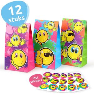Isa's Friends® Uitdeelzakjes + Stickers - Emoji's - 12 stuks - Stevig Papier - Traktatie zakjes
