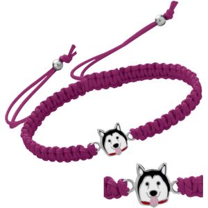 Armband meisje | Katoenen armband, zilveren hondje