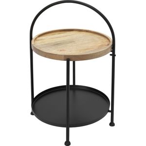 Bijzettafel - Inklapbaar - Zwart - Metaal en Hout - 2 Niveaus