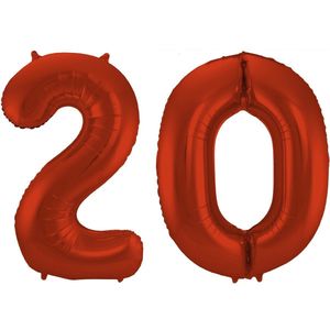 Folat Folie ballonnen - 20 jaar cijfer - rood - 86 cm - leeftijd feestartikelen