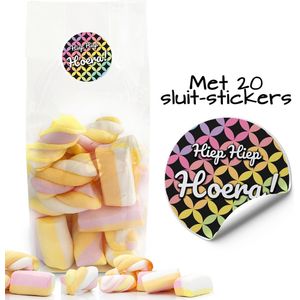 Uitdeelzakjes + sluitstickers - 20 stickers & 20 zakjes - cellofaanzakjes - Transparant - snoepzakjes - traktatie zakjes - uitdeelzakjes - Inpakzakjes - kinderfeestje - Glitter Disco