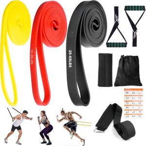Weerstandsbandenset 3 Verschillende Niveaus Fitnessbanden met Deuranker Handgrepen Beschermhoes Draagtas en Trainingshandleiding Weerstandsbanden Voor Fitness Yoga Krachttraining Voor Mannen en