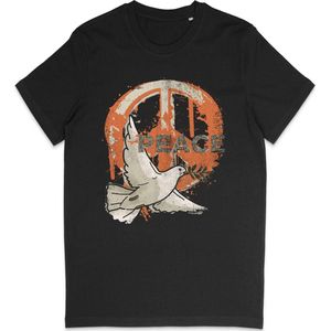 Heren en Dames T Shirt - Vredesduif Print Peace - Zwart - Maat M