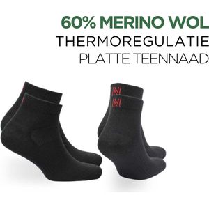 Norfolk - Wandelsokken - Maat 47-50 - 2 paar - 60% Merino Wol Sokken met Snelle Vochtopname - Anti Blaren - Zwart - Sheldon QTR