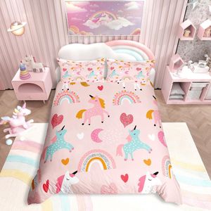 Boraboi® Betoverend Roze Eenhoorn Dekbedovertrek Set voor Kinderen en Tieners met Zachte Microvezel Afwerking