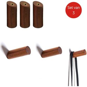 Janse® Wandhaken - Set van 3 stuks - 8x3cm - Donkerbruin - Kapstokhaak - Wandhaak - Haakjes - Organizer - Ophanghaak - Haken - Jashaak - Muurhaak