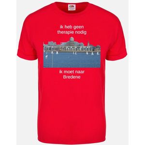 Bredene -unisex - T-shirt met korte mouwen - Ik heb geen therapie nodig, ik moet naar Bredene - Rood - Souvenirs from the sea - kledingmaat M