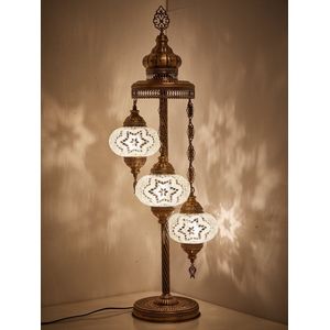 Mozaïek Lamp - Oosterse Lamp - Turkse Lamp - Vloerlamp - Staande Lamp - Marokkaanse Lamp - Ø 15 cm - Hoogte 85 cm - 3 Bollen - Handgemaakt - Authentiek - Wit