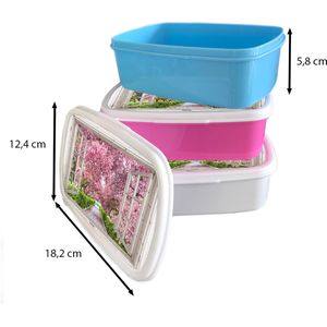 Broodtrommel Wit - Lunchbox Japans - Sakura - Bloesem - Boom - Bloesem takken - Doorkijk - Brooddoos 18x12x6 cm - Brood lunch box - Broodtrommels voor kinderen en volwassenen