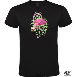 Klere-Zooi - Flamingo met Drankje - Zwart Heren T-Shirt - XXL