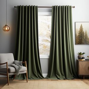Gordijnen Blackout - Gordijnen - Gordijnen Kant en Klaar 2 Stuks - Fluwelen Gordijnen - Warmtewerend Gordijn - Geschikt Voor Woonkamer Slaapkamer - B 132 x H 213cm - Olijfgroen