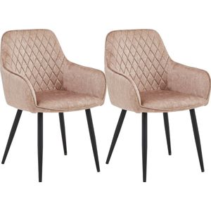 Colenis® - Beverly Eetkamerstoel - Set Van 2 - Champagne - Adoré Velvet - Met armleuning