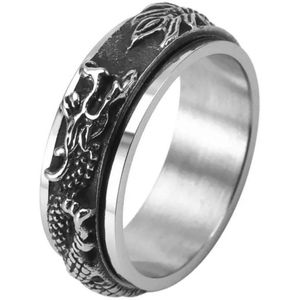 Anxiety Ring - (Draak) - Stress Ring - Fidget Ring - Anxiety Ring For Finger - Draaibare Ring - Spinning Ring - Zilverkleurig RVS - (18.00 mm / maat 57)