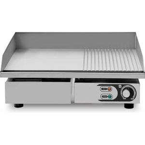 HCB® - Professionele Horeca Bakplaat - 1/2 geribbeld - 230V - RVS / INOX - Electrisch Grill apparaat - 43x55x25 cm (DxBxH) - 23 kg - 6922