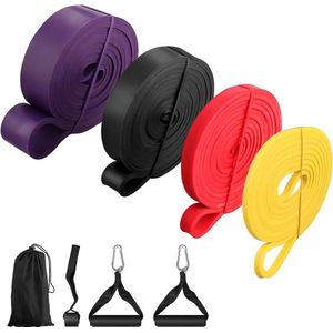 Fitnessbanden, weerstandsbanden, 4-in-1 pull-up expander set, 100% natuurlijk latex, premium elastische banden, optrekband met deuranker en handgrepen voor krachttraining, yoga, pilates, gymnastiekband