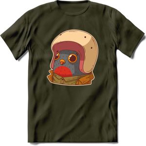 Duif met helm T-Shirt Grappig | Dieren vogel Kleding Kado Heren / Dames | Animal Skateboard Cadeau shirt - Leger Groen - XXL