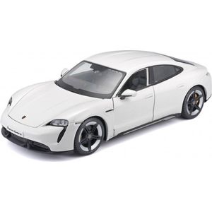 Modelauto Porsche Taycan wit 20 x 8 x 6 cm - Schaal 1:24 - Speelgoedauto - Miniatuurauto