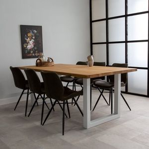 Dimehouse Eettafel Rover eikenhout U-poot wit 200 x 100 x 4 cm - 200 x 100 x 4 cm - Eikenhout - Industrieel - Rechthoek