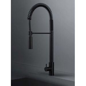 Waterevolution Flow semi-professionele keukenmengkraan mat zwart met kolom en veer T157PR