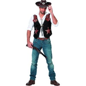 Wilbers & Wilbers - Cowboy & Cowgirl Kostuum - Lonely Star Cowboyvest Man - Bruin, Zwart - Maat 60 - Carnavalskleding - Verkleedkleding