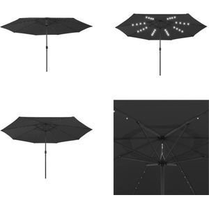 vidaXL Parasol met LED-verlichting en metalen paal 400 cm zwart - Tuinparasol - Tuinparasols - Parasol - Parasols