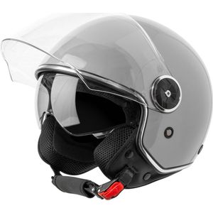 VINZ Tobia Helm Scooter met zonnevizier / Jethelm / Brommer Helm / Motorhelm / Scooterhelm Retro / Snorfiets helm / Snorscooter helm - Geschikt Voor Helmplicht Blauw Kenteken - Grijs