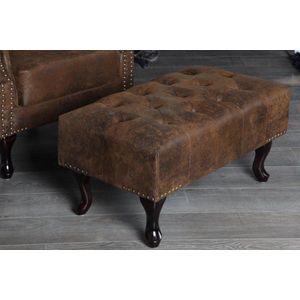 Hocker Model: Chesterfield - Antiek bruin (suede look)