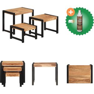 vidaXL 3-delige Tafeltjesset massief hout met sheesham afwerking - Tafel - Inclusief Houtreiniger en verfrisser