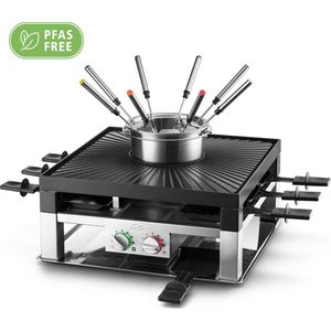 Solis Combi Grill 3 in 1 796 Gourmetstel 8 personen - Raclette en Fondueset - Zilver/Zwart