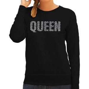 Glitter Queen sweater zwart met steentjes/ rhinestones voor dames - Glitter kleding/ foute party outfit M