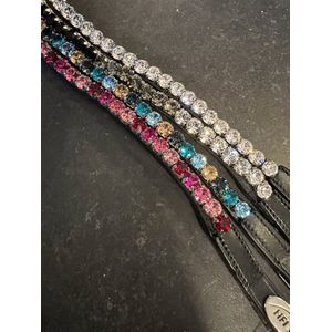 HFI Straight Browband + Strass Full Black Leather Black; Grey & Silver
