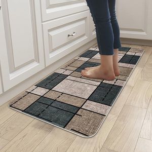 Antislip wasbare tapijtloper 60 x 150 cm - Modern lichtbruin geruit design voor binnen en buiten